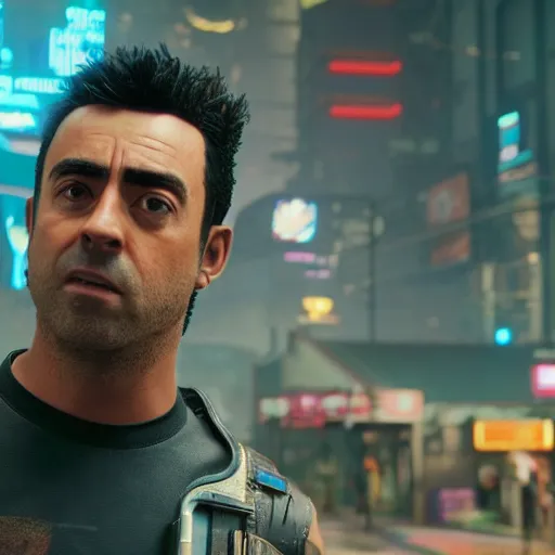 Image similar to still of xavi hernandez in cyberpunk 2 0 7 7