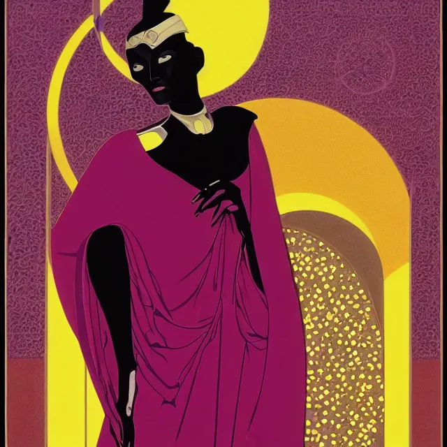 Image similar to a portrait of grace jones as queen amidala of naboo, art by thomas cooper gotch and patrick nagel and erte, star wars art deco, art nouveau