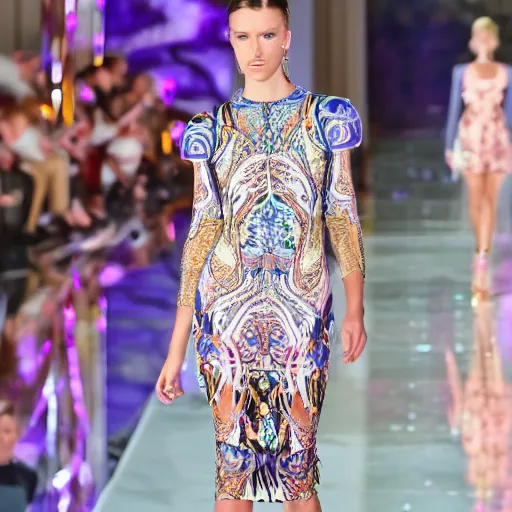 Image similar to Emilio Pucci dress, fashion model on runway, 8k,