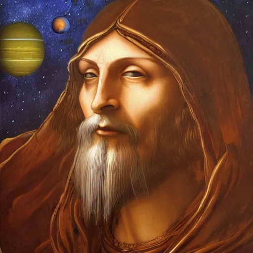 Prompt: da vinci explains how interplanetary anatomy works, oil painting, ultradetailed, artstation, ultradetailed, digital painting, ultradetailed