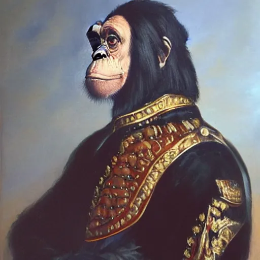 Prompt: An exquisite oil painting of a chimpanzee dressed like Napoleon