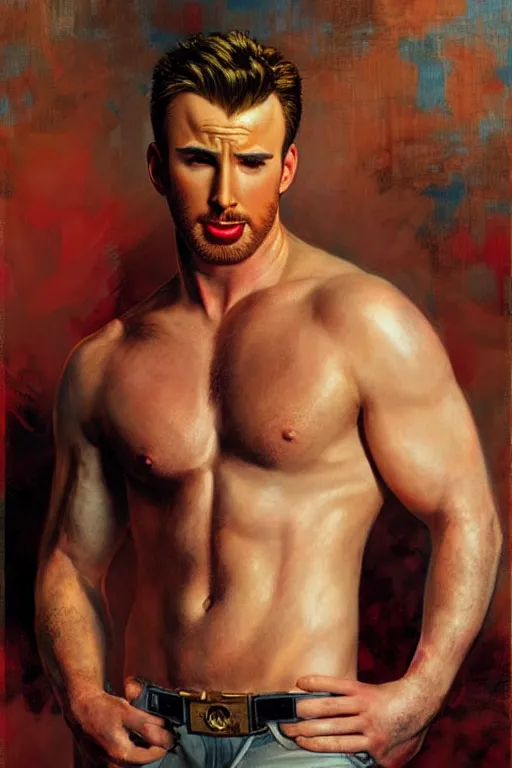 Image similar to attractive chris evans, kawaii, top gun the movie, painting by, tom of finland, gaston bussiere, craig mullins, j. c. leyendecker