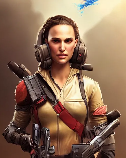 Prompt: young Natalie Portman as an Apex Legends character digital illustration portrait design by, Mark Brooks and Brad Kunkle detailed, gorgeous lighting, wide angle action dynamic portrait