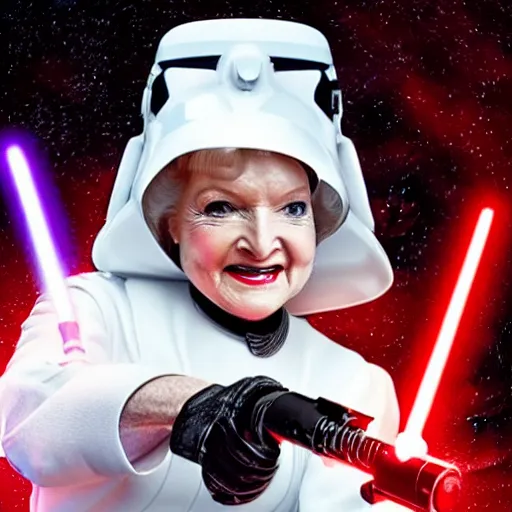 Image similar to betty white in'star wars'as a sith lord, full body, cinematic scene, cinematic lighting, 1 4 mm