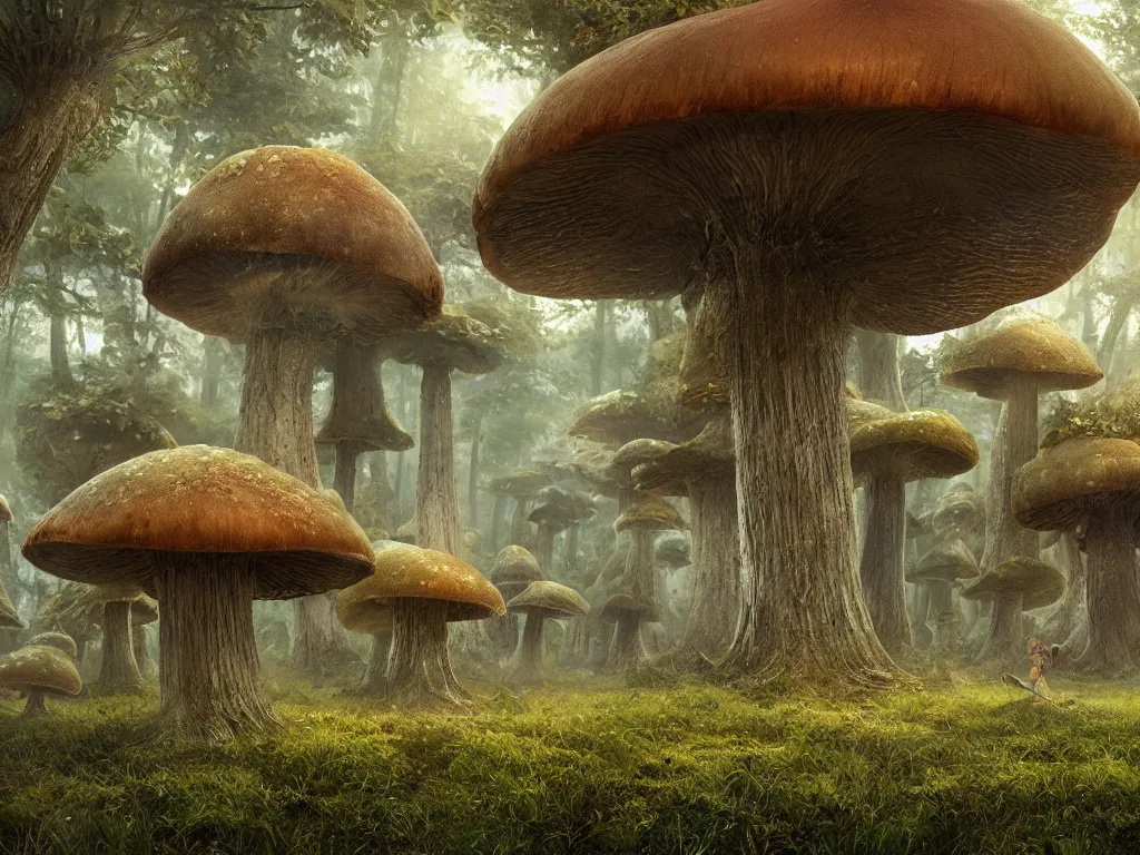 Image similar to a huge mushroom forest, a detailed matte painting by julian allen, cgsociety, fantasy art, matte painting, concept art, daz 3 d