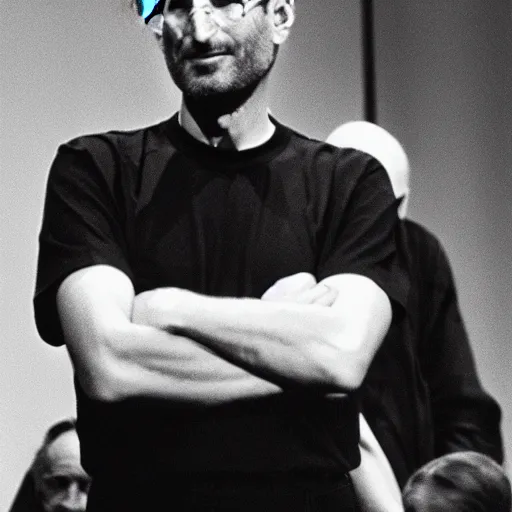 Image similar to steve jobs announcing a wrench, press photo