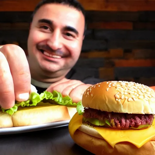 Image similar to ilham aliev eats cheesburger