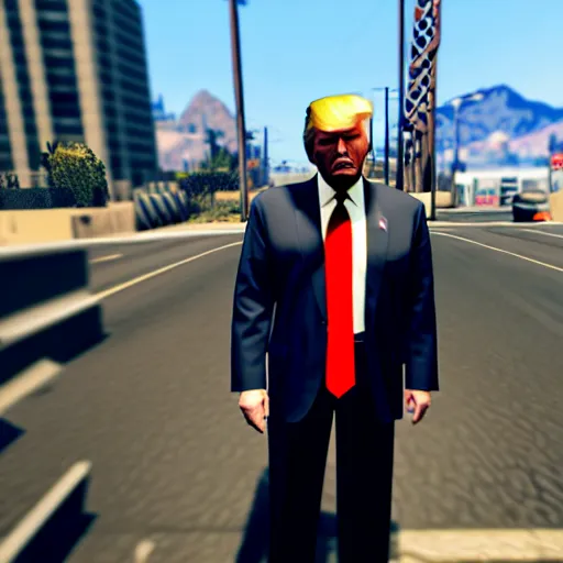 Prompt: donald trump in gta v, ps 5 screenshot, isometric view, third person gameplay, boss battle, 3 d render, cryengine, highly detailed