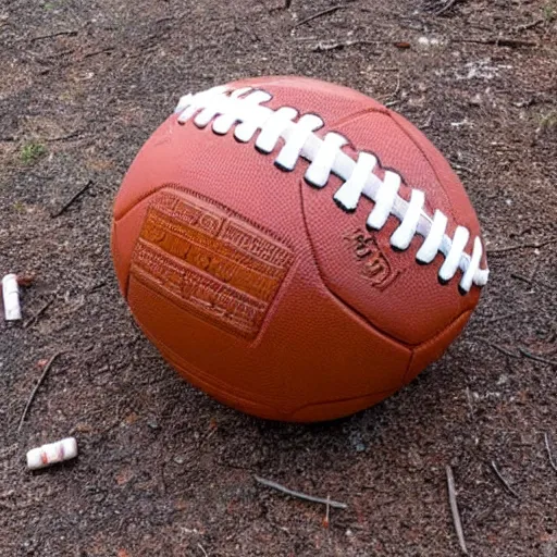 Prompt: football made out of bricks and rusty metal