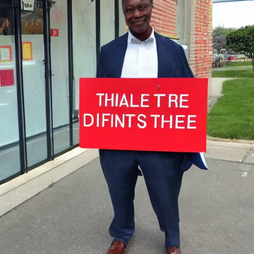 Prompt: a man wearing suite holding sign with text 'Thank you Stable Diffusion'