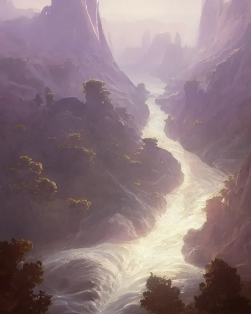 Image similar to ''a very mediocre and not so detailed portrait of a river running through the plains, league of legends, lol, fantasy, d & d, digital painting, artstation, concept art, illustration, art by greg rutkowski and alphonse mucha''