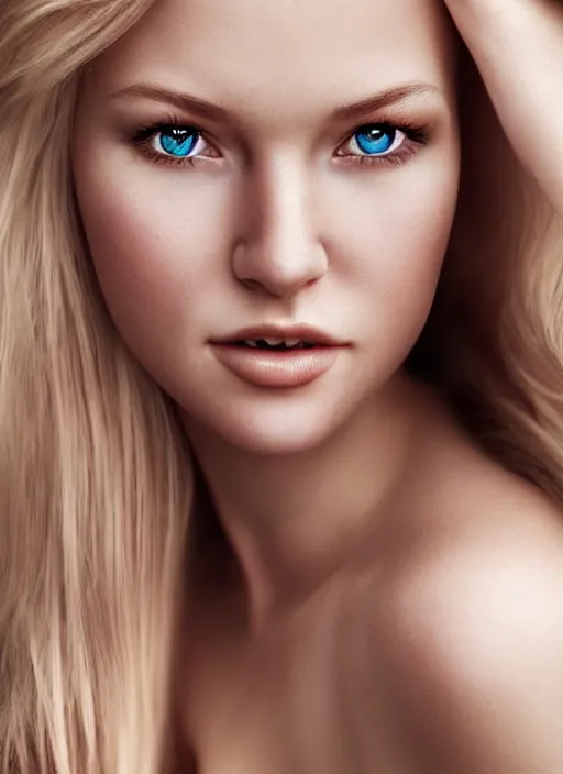 Image similar to a gorgeous norwegian female photo, professionally retouched, soft lighting, realistic, smooth face, full body shot, torso, dress, perfect eyes, sharp focus on eyes, 8 k, high definition, insanely detailed, intricate, elegant, art by mark litvokin and artgerm and mark hall