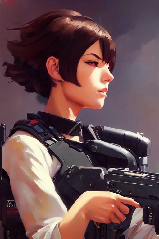 Image similar to a ultradetailed beautiful panting of a stylish swat woman, oil painting, by ilya kuvshinov, greg rutkowski and makoto shinkai