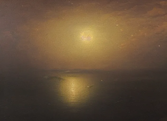 Image similar to the moon's sea of tranquility, earth in the background in the style of hudson river school of art, oil on canvas