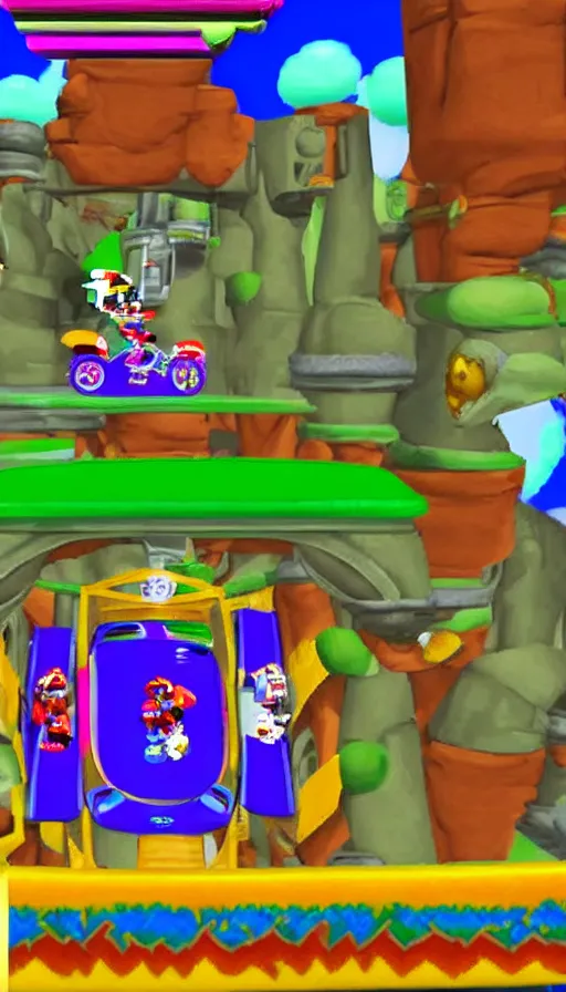 Image similar to shantae racing on mach bike in bowser’s castle mario kart 64