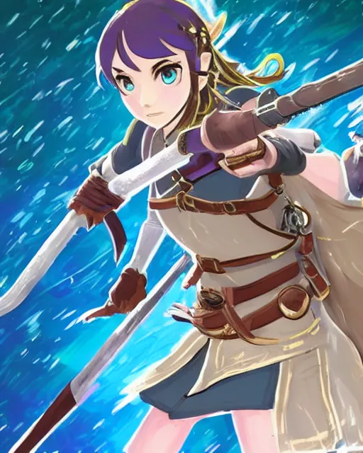 Image similar to illustration of girl in the style of fire emblem and breath of the wild