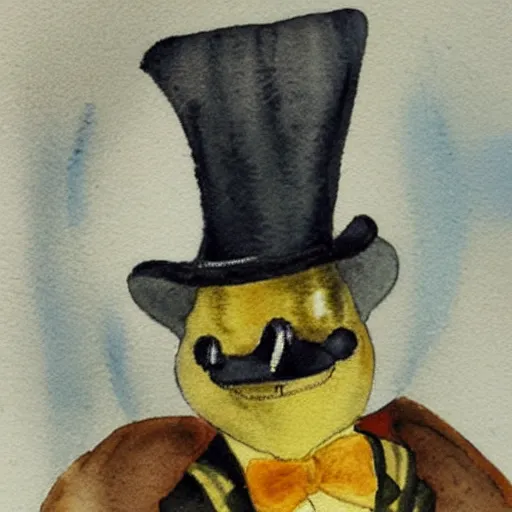 Image similar to a watercolor of a honeybee wearing a top hat