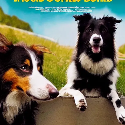 Prompt: movie poster for hollywood movie about border collie dog saving the world