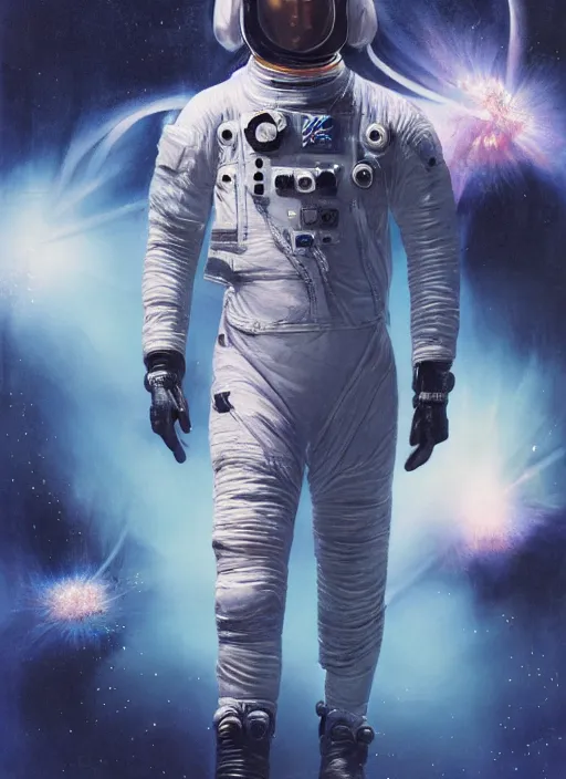 Image similar to astronaut in dark void underwater - complex and hyperdetailed technical suit design. reflection and dispersion materials. rays and dispersion of light. volumetric light. f / 3 2. noise film photo. flash photography. ultra realistic, 5 0 mm. poster by wayne barlowe, hajime sorayama aaron horkey, craig mullins