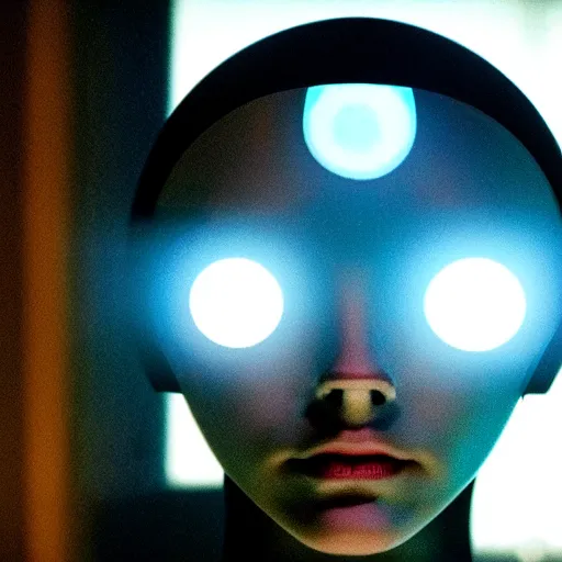 Prompt: portrait of humanoid robot from ex machina, transparency, transparent, glass dome, see - through, gears and lights, cinematography by stanley kubrick, intricate, elegant, symmetry