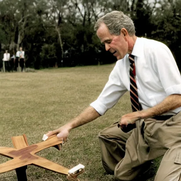 Prompt: George Bush burning a cross