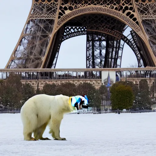 Prompt: a polar bear dancing by the eiffel tower