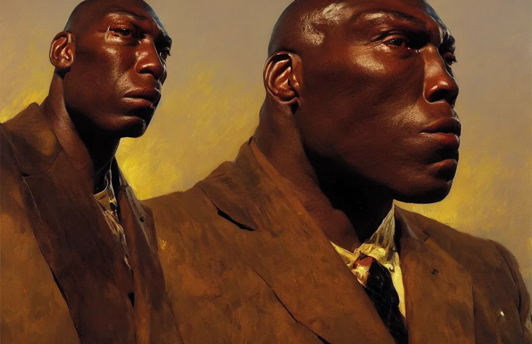 Image similar to portrait of frank bruno!!!!!!!!!!!!!!!!!!!!!!!!!!!, detailed face, detailed painting,, epic lighting, by ilya repin, phil hale and kent williams