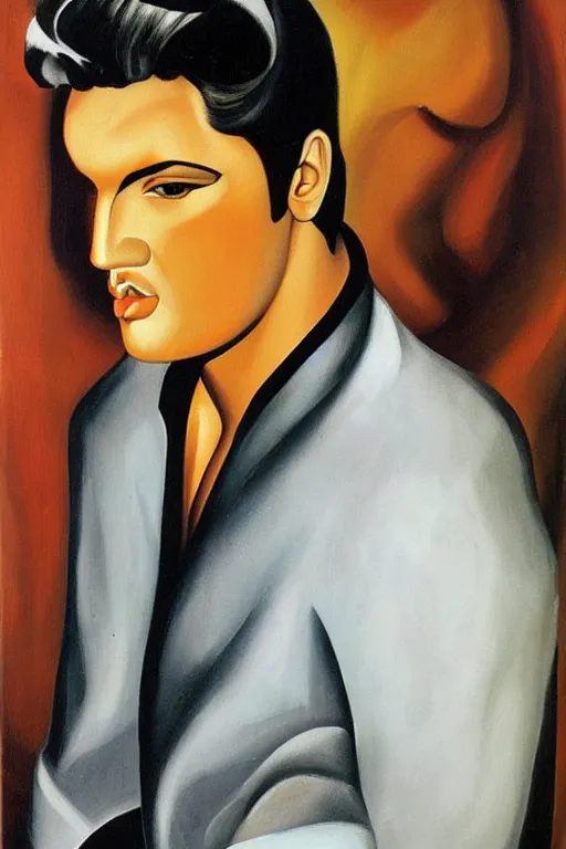 Image similar to portrait of elvis presley, by tamara de lempicka