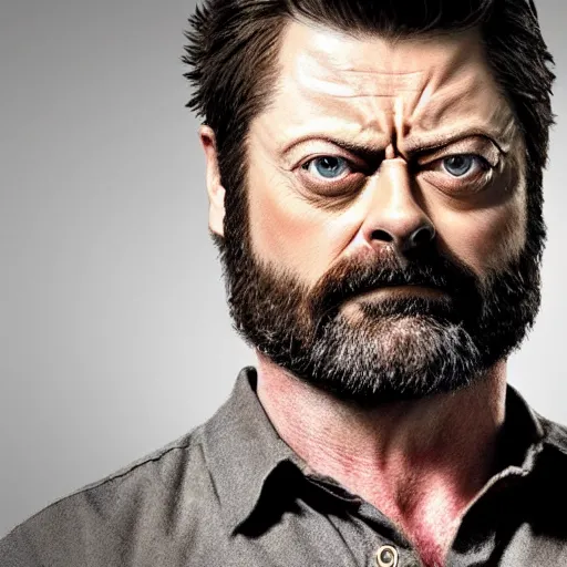 Prompt: nick offerman ( accurate face ) as wolverine, photorealistic logan movie still, detailed, 8 k