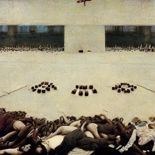 Prompt: Things fall apart, the centre cannot hold, mere anarchy is loosed upon the world, painted by Fernand Khnopff