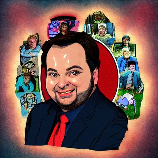 Prompt: Rich Evans worshipped by a cult, digital art