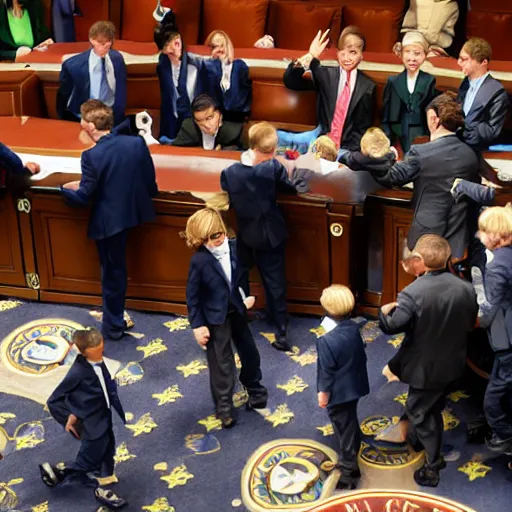 Image similar to children in suits on the floor of the us house of representatives