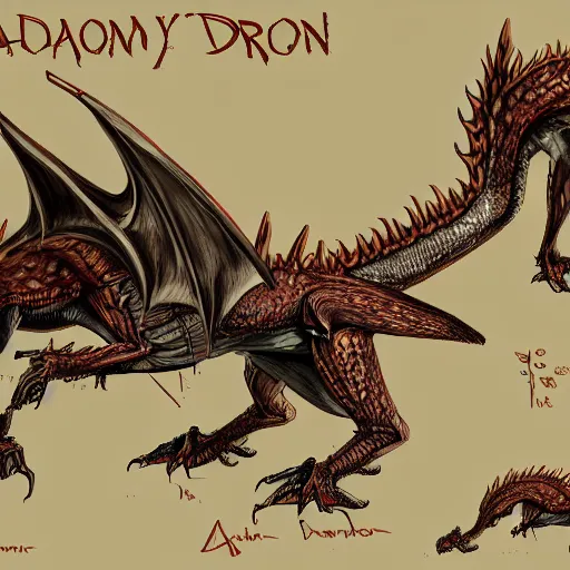 Image similar to anatomy of a dragon, concept art, trending on art station