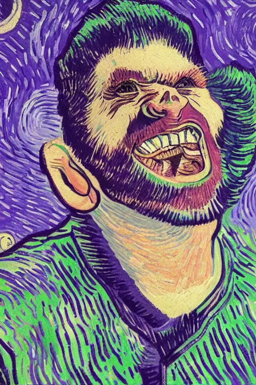 Image similar to selfie laughing purple space racoon by Vincent van Gogh