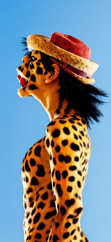 Image similar to a portrait photo of luffy as cheetah, side shot, by professional photographer, 8 k resolution, high quality