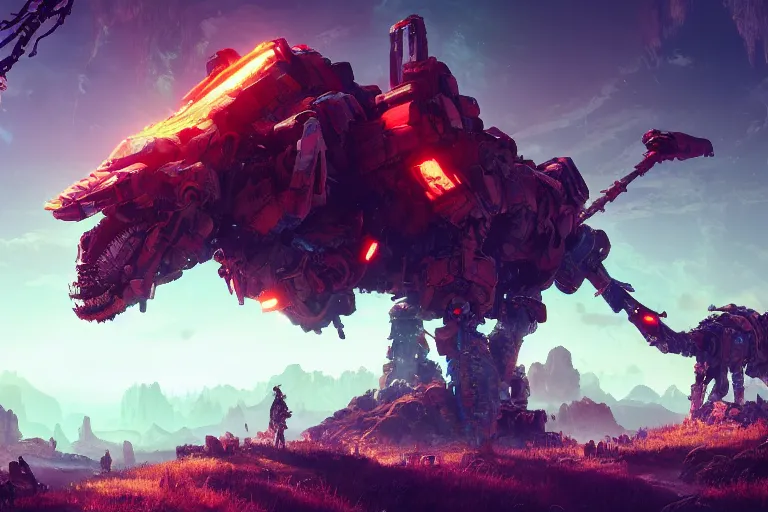 Image similar to tremortusk machine mecanical creature robot of horizon forbidden west horizon zero dawn radiating a glowing aura global illumination ray tracing hdr fanart arstation by ian pesty and alena aenami artworks in 4 k