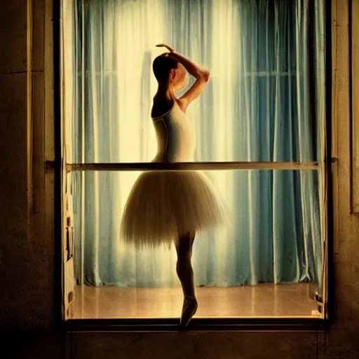 Image similar to portrait of a ballerina, cinematic light and reflections, beautiful dreamy lighting, by annie leibovitz,