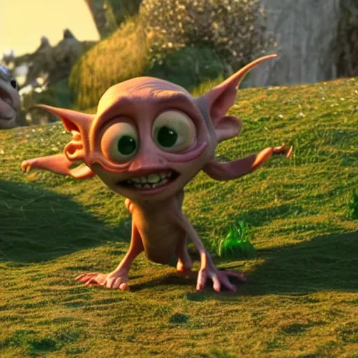 Prompt: a friendly goblin pixar 3 d screencap