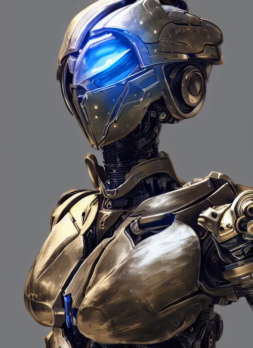 Prompt: photo of a robot made of clock parts, warframe armor, beautiful face, scifi, nebula reflections, stars, professionally color graded, 8 k high definition, insanely detailed, intricate, innocent, art by akihiko yoshida and artgerm