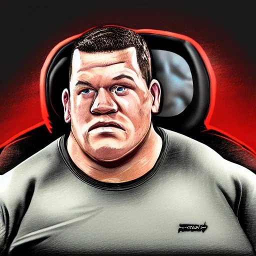 Image similar to really obese john cena driving a car. Ultra realistic digital art.