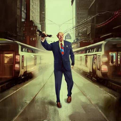 Image similar to mr ed runnning to catch the nyc subway, frantic, wearing a suit, style of norman rockwell, style of richard corben, ultra detailed, 8 k, rule of thirds, cinematic lighting.