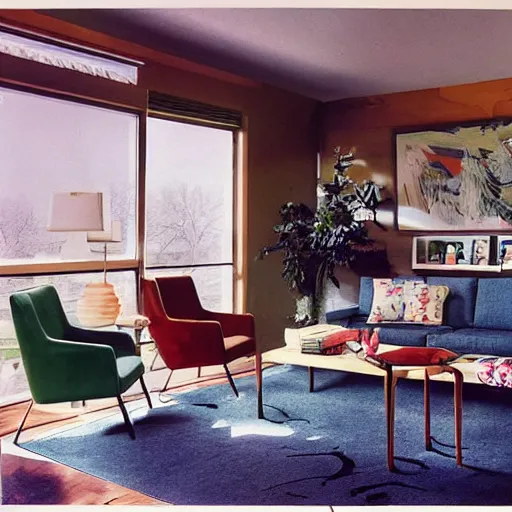 Prompt: a stylish american living room in 1 9 8 0
