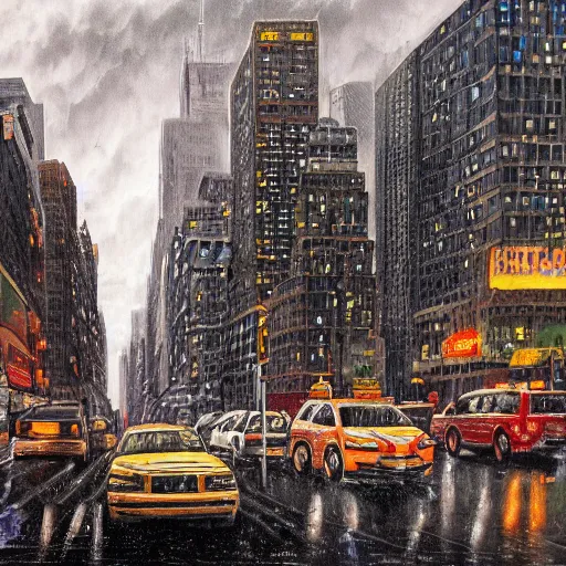 Prompt: new york city underneath a bad thunder storm, highly detailed, mega detailed,