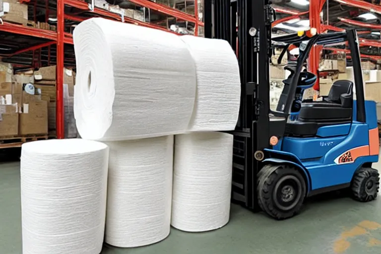 Image similar to a forklift made out of toilet paper
