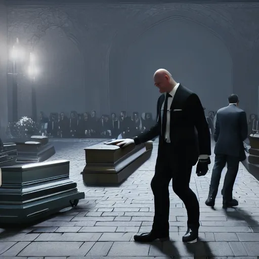 Prompt: agent 4 7 crashing his own funeral, hitman, unreal engine 5, 4 k, anti aliasing