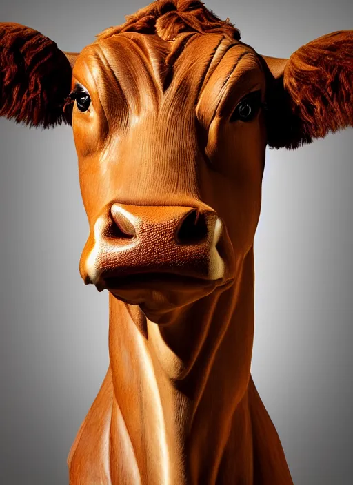 Image similar to stylised bust sculpture of a Guernsey Cow, beautiful studio lighting