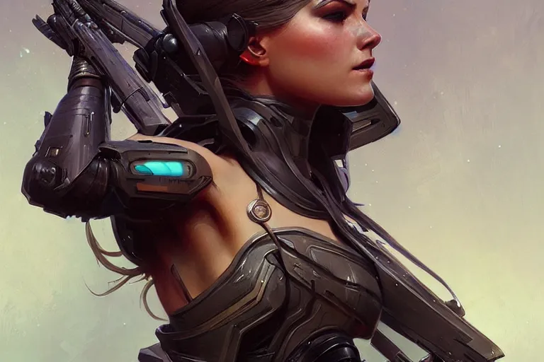 Image similar to sci - fi bounty hunter mugshot, fantasy, intricate, elegant, highly detailed, digital painting, artstation, concept art, matte, sharp focus, illustration, art by artgerm and greg rutkowski and alphonse mucha