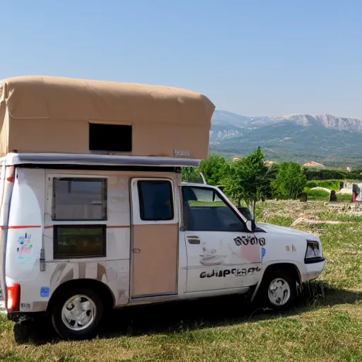 Prompt: camper in medjugorje