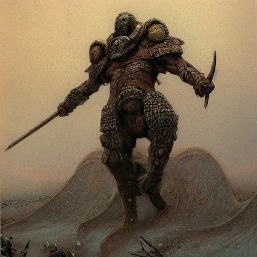 Prompt: mammoth rider concept art, clad in ancient norse armor, beksinski