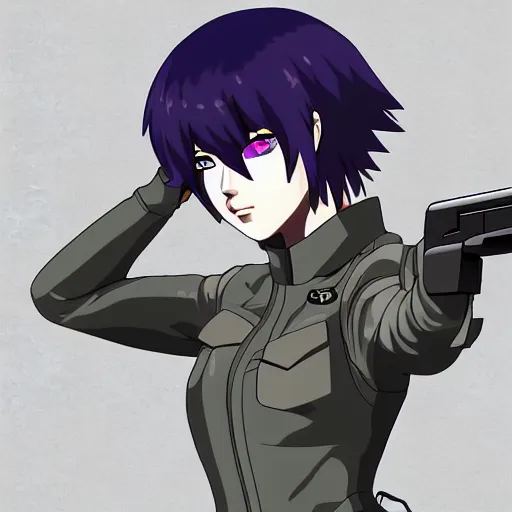 Anime Major motoko kusanagi in all black uniform,, Stable Diffusion